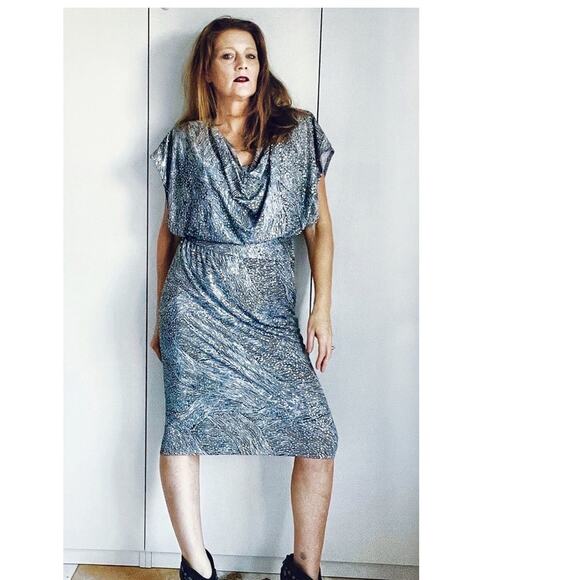 Vintage 70s-80s Silver Sparkle Animal Print Small USA Made - Picture 1 of 15